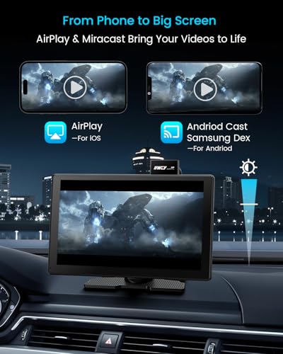 IK9 9" Wireless CarPlay & Android Auto Screen, Portable Car Stereo with 4K Dash Cam & 1080p Rear Camera, CarPlay with Backup Camera, Touch Screen GPS Display, Mirror Link, Apple Car Play Screen