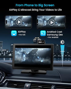IK9 9" Wireless CarPlay & Android Auto Screen, Portable Car Stereo with 4K Dash Cam & 1080p Rear Camera, CarPlay with Backup Camera, Touch Screen GPS Display, Mirror Link, Apple Car Play Screen