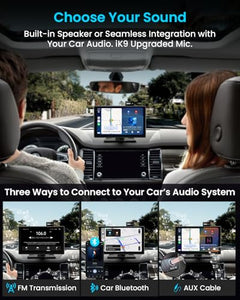 IK9 9" Wireless CarPlay & Android Auto Screen, Portable Car Stereo with 4K Dash Cam & 1080p Rear Camera, CarPlay with Backup Camera, Touch Screen GPS Display, Mirror Link, Apple Car Play Screen