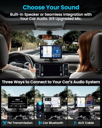 IK9 9" Wireless CarPlay & Android Auto Screen, Portable Car Stereo with 4K Dash Cam & 1080p Rear Camera, CarPlay with Backup Camera, Touch Screen GPS Display, Mirror Link, Apple Car Play Screen