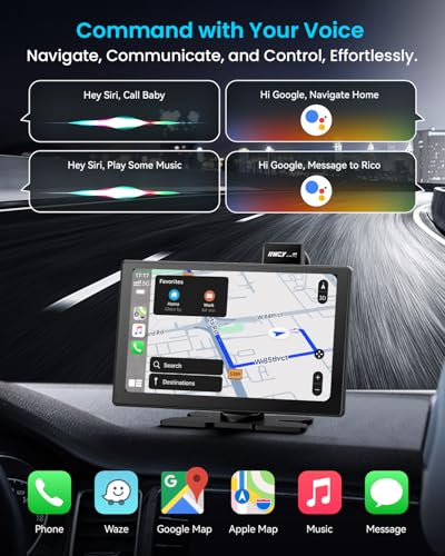 IK9 9" Wireless CarPlay & Android Auto Screen, Portable Car Stereo with 4K Dash Cam & 1080p Rear Camera, CarPlay with Backup Camera, Touch Screen GPS Display, Mirror Link, Apple Car Play Screen