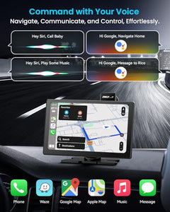 IK9 9" Wireless CarPlay & Android Auto Screen, Portable Car Stereo with 4K Dash Cam & 1080p Rear Camera, CarPlay with Backup Camera, Touch Screen GPS Display, Mirror Link, Apple Car Play Screen