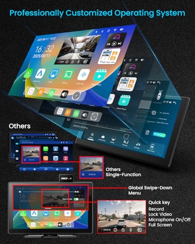 IK9 9" Wireless CarPlay & Android Auto Screen, Portable Car Stereo with 4K Dash Cam & 1080p Rear Camera, CarPlay with Backup Camera, Touch Screen GPS Display, Mirror Link, Apple Car Play Screen