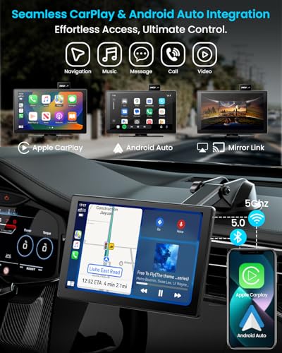 IK9 9" Wireless CarPlay & Android Auto Screen, Portable Car Stereo with 4K Dash Cam & 1080p Rear Camera, CarPlay with Backup Camera, Touch Screen GPS Display, Mirror Link, Apple Car Play Screen