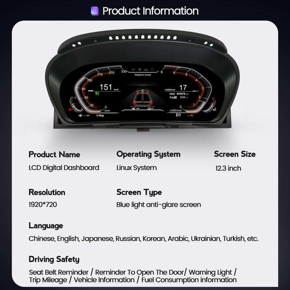 12.3 Inch Digital Instrument Cluster for BMW X5 E70 X6 E71 2007-2013