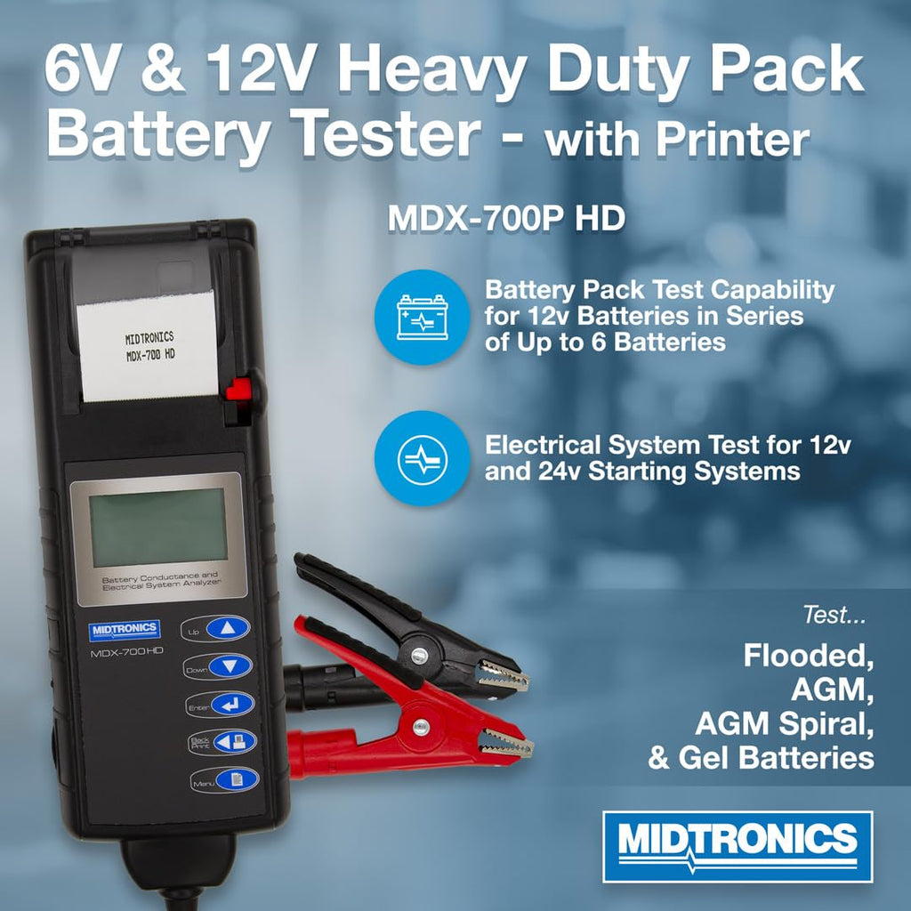 6V 12V Heavy-Duty Battery and Electrical System Analyzer with Printer