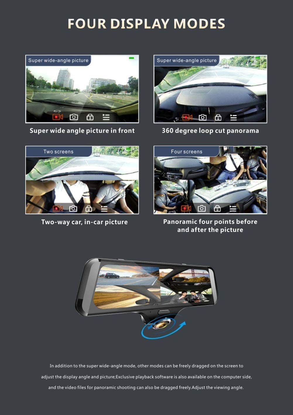 10-Inch 1080P 360° Dual-Lens Dash Camera with GPS and Parking Monitor