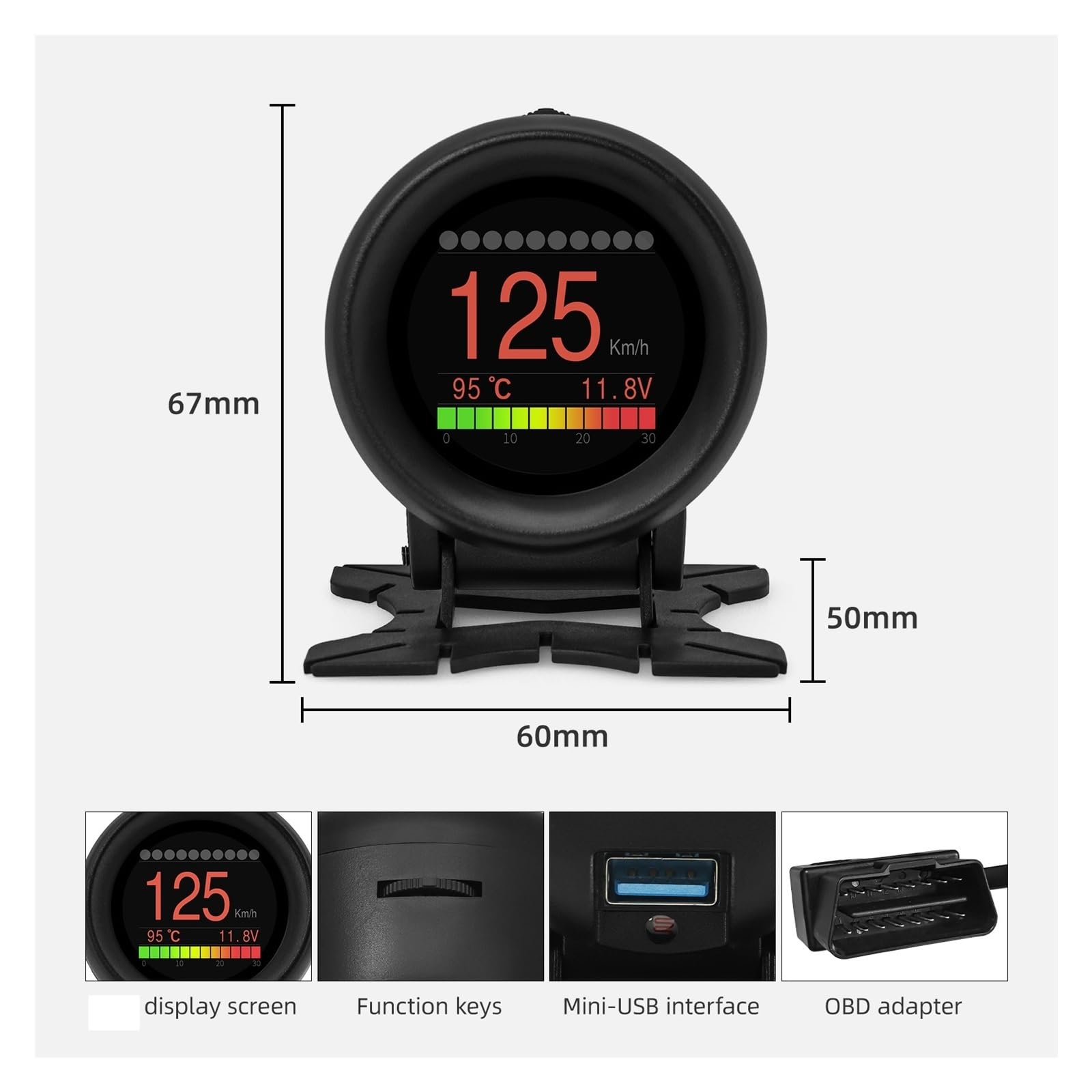 A205 OBD2 Head-Up Display with Digital Speedometer and Multi-Function Gauge