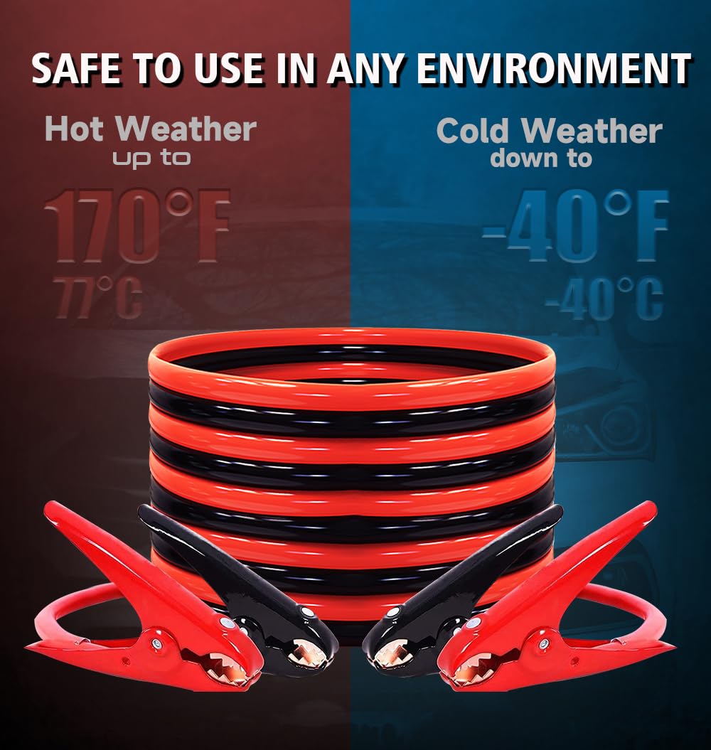 1 Gauge 30FT 900A Heavy-Duty Jumper Cables with Carrying Bag