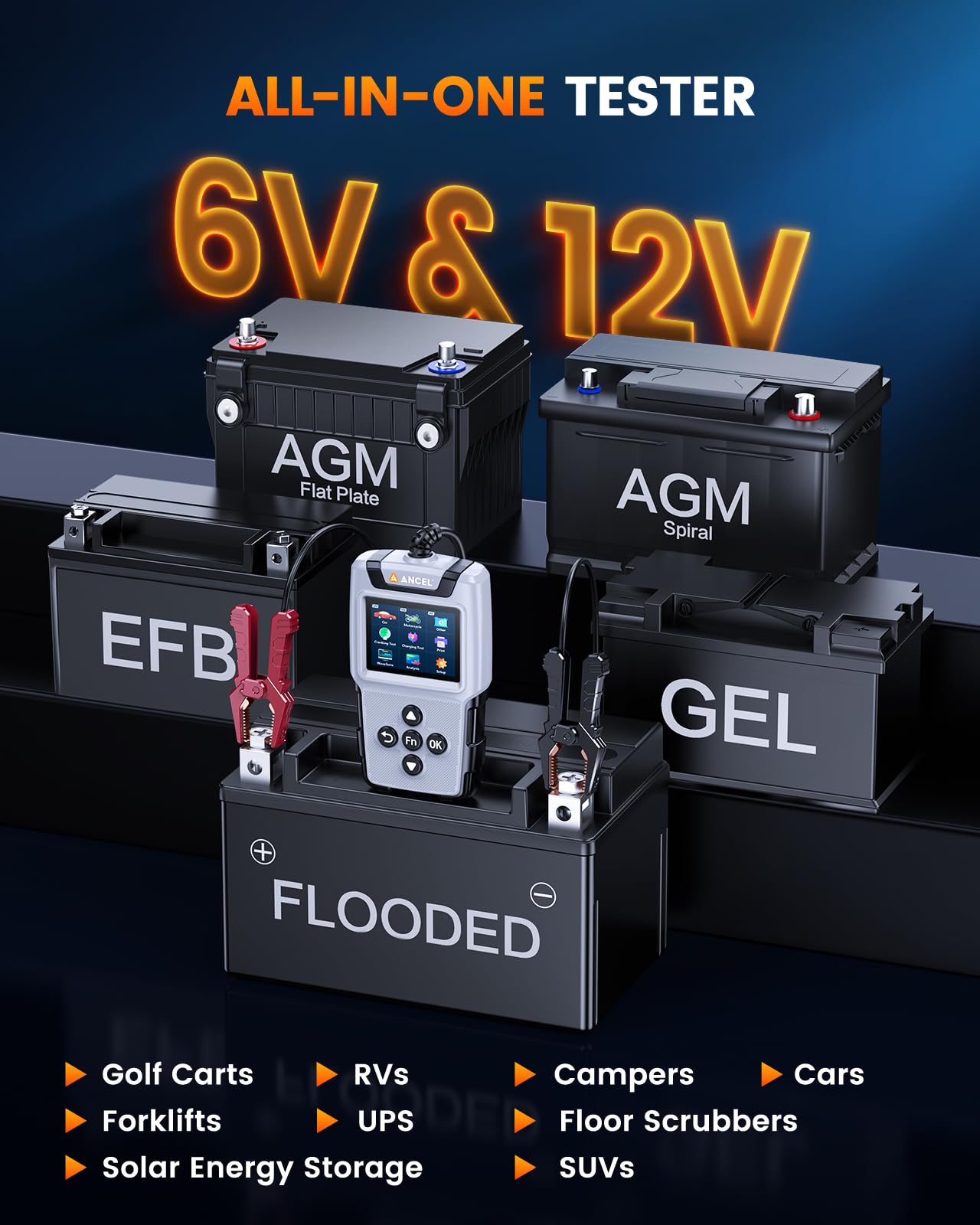 6V 12V 24V Digital Battery Load Tester and Charging System Analyzer