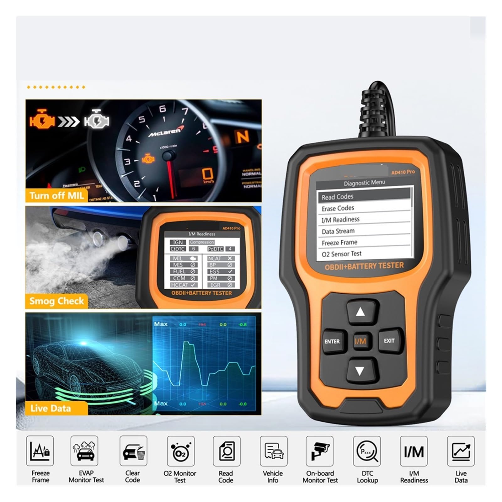OBD2 Scanner with Battery Tester and Charging System Analyzer