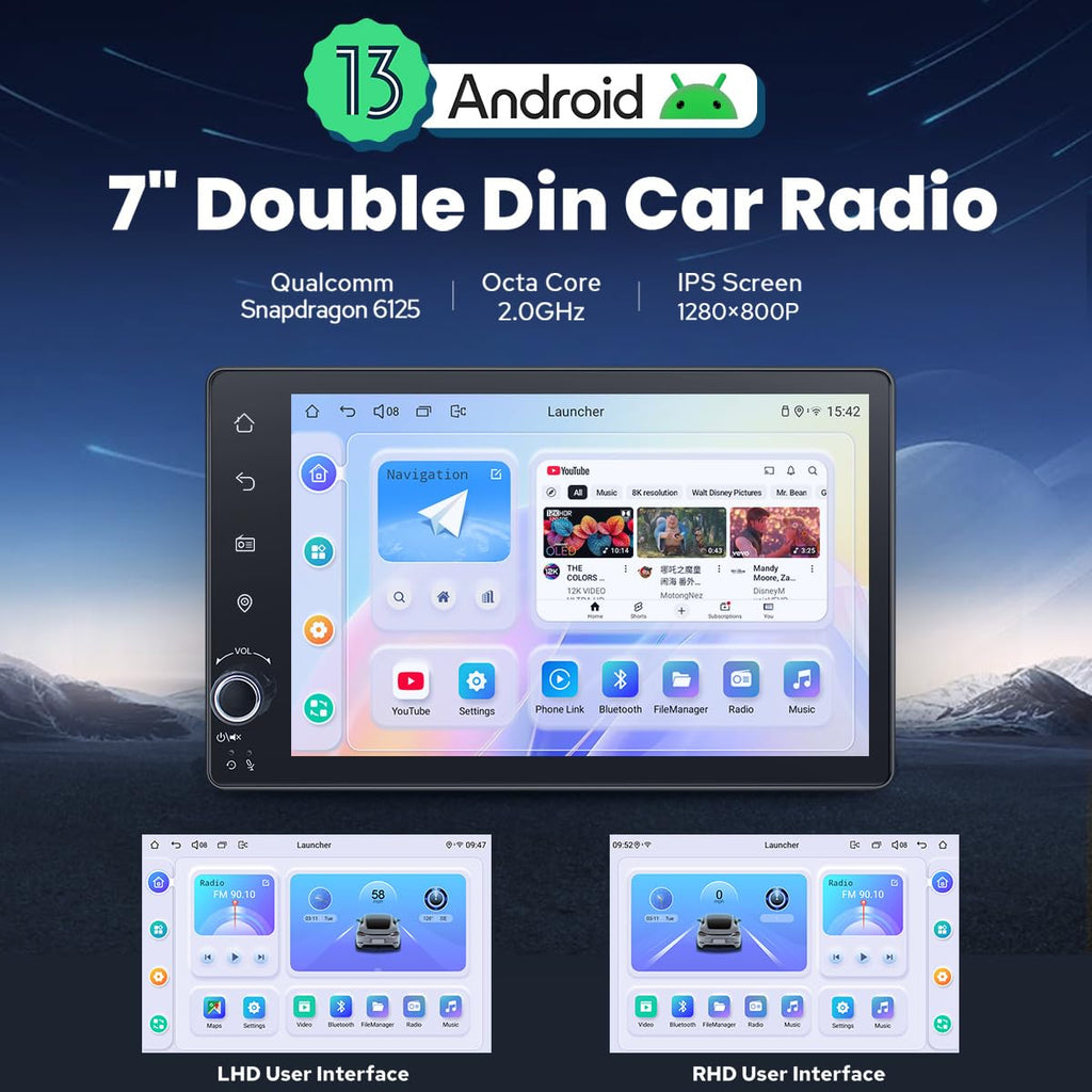 7-Inch Android 13 Double DIN Car Stereo with CarPlay Android Auto