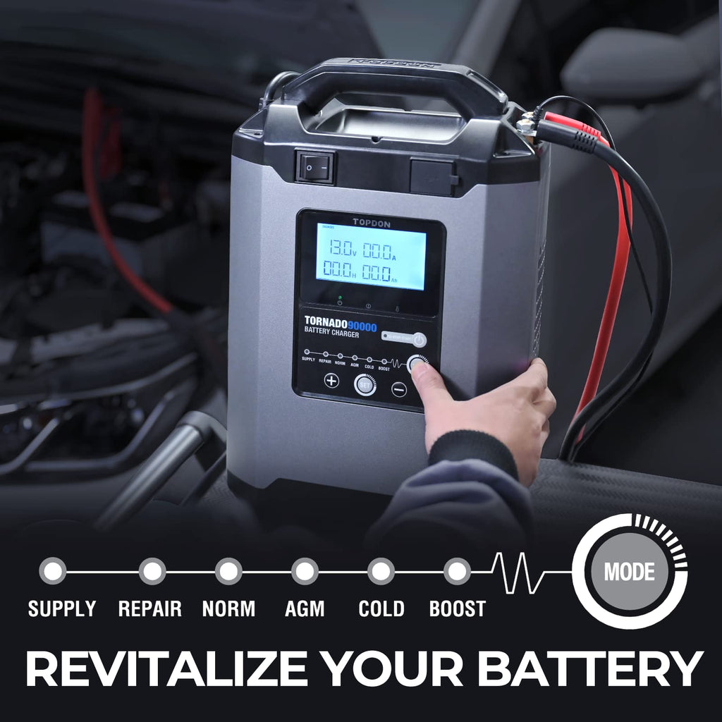 TOPDON T90A 12/24V Car Battery Charger, 5A-90A Smart Charger