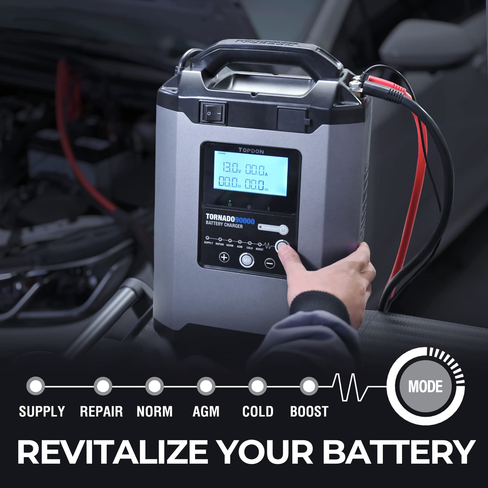 TOPDON T90A 12/24V Car Battery Charger, 5A-90A Smart Charger