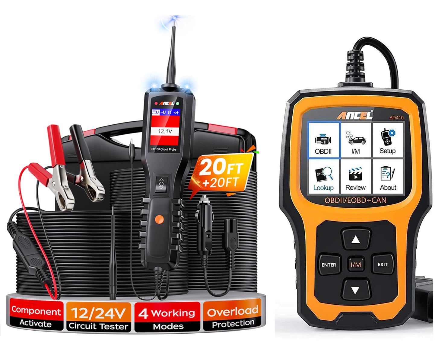 ANCEL AD410 Enhanced OBD2 Scanner + ANCEL PB100 Automotive Power Circuit Probe