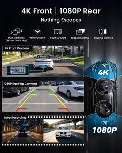 11 Inch Wireless CarPlay and Android Auto Display with 4K Dash Cam and Rear Camera