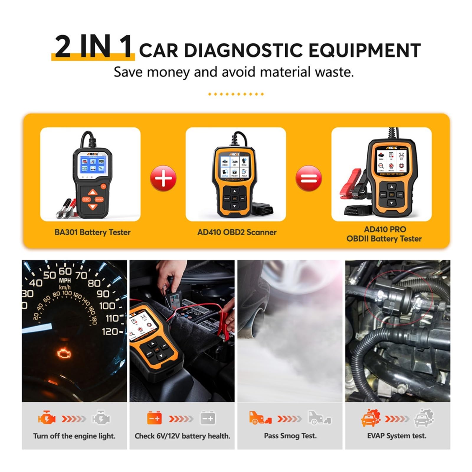 OBD2 Scanner with Battery Tester and Charging System Analyzer