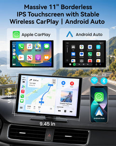 11 Inch Wireless CarPlay and Android Auto Display with 4K Dash Cam and Rear Camera