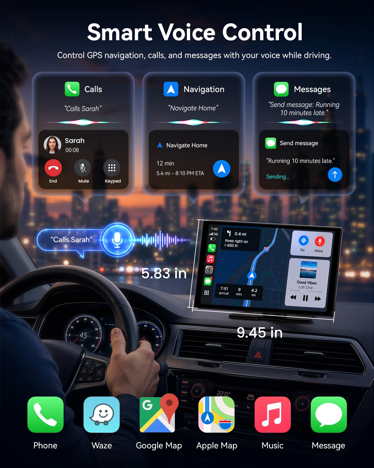 11 Inch Wireless CarPlay and Android Auto Display with 4K Dash Cam and Rear Camera