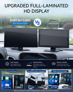 11 Inch Wireless CarPlay and Android Auto Display with 4K Dash Cam and Rear Camera