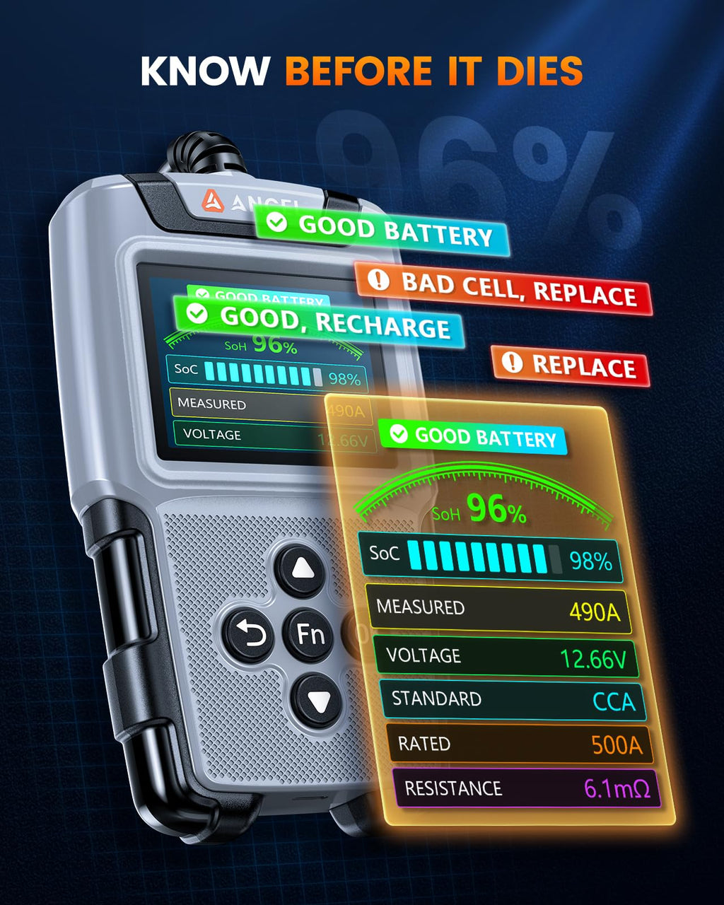 6V 12V 24V Digital Battery Load Tester and Charging System Analyzer