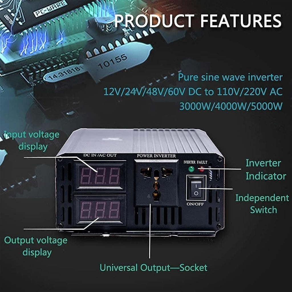 Pure Sine Wave Power Inverter 12V 24V 48V 60V to 110V 220V