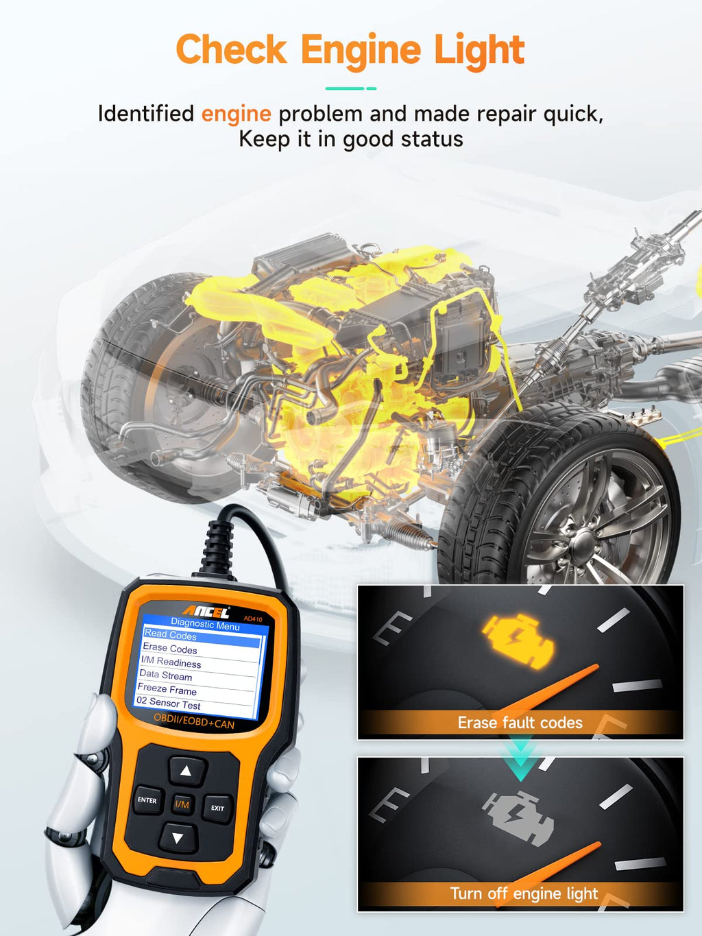ANCEL AD410 Enhanced OBD2 Scanner + ANCEL PB100 Automotive Power Circuit Probe