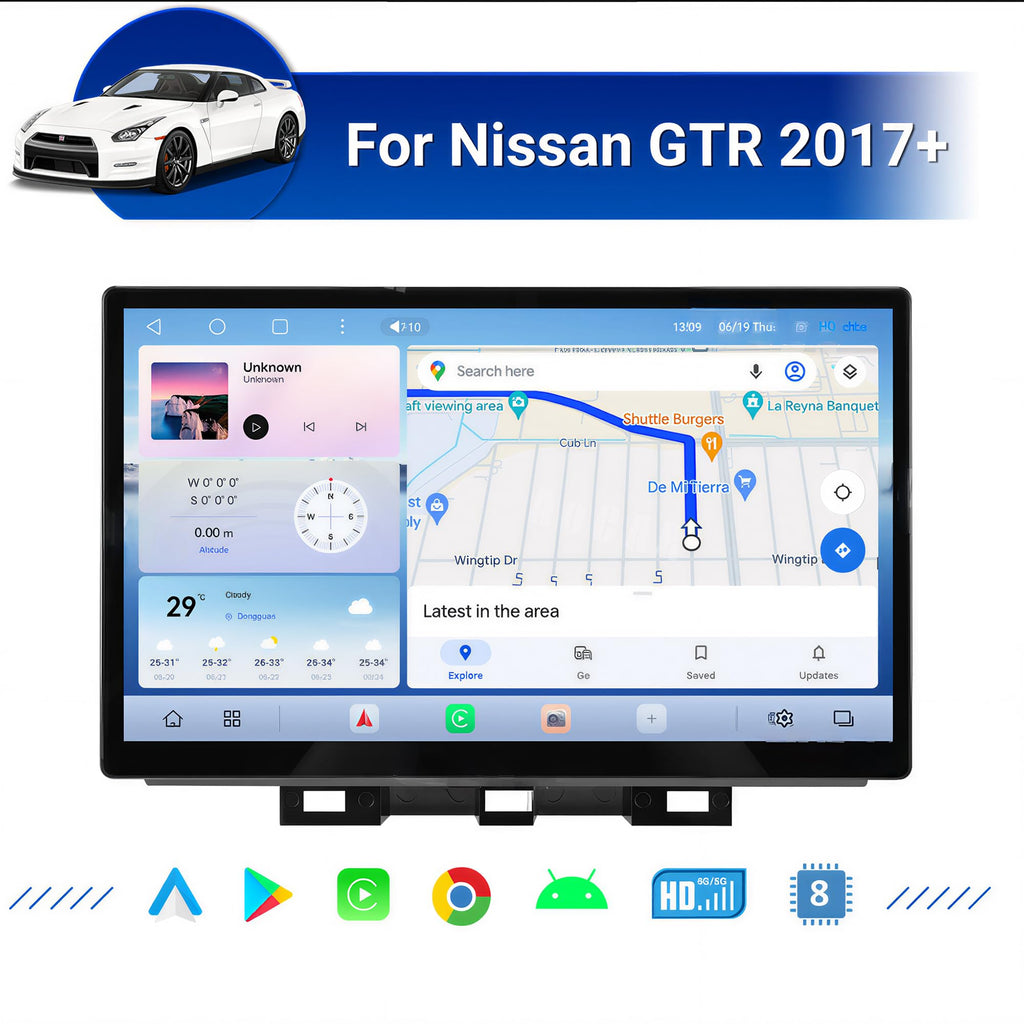 12.9-Inch Android Car Stereo with Wireless CarPlay for Nissan GTR