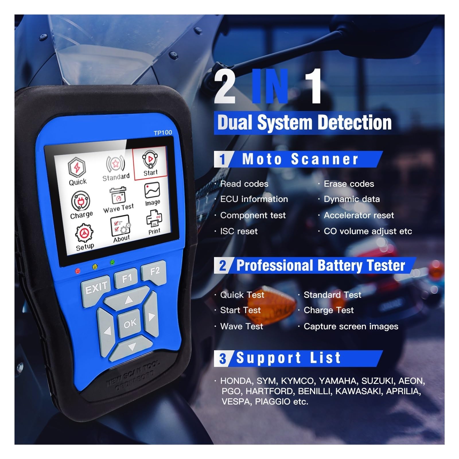 Motorcycle Troubleshooter 12V Battery Tester 2 in 1