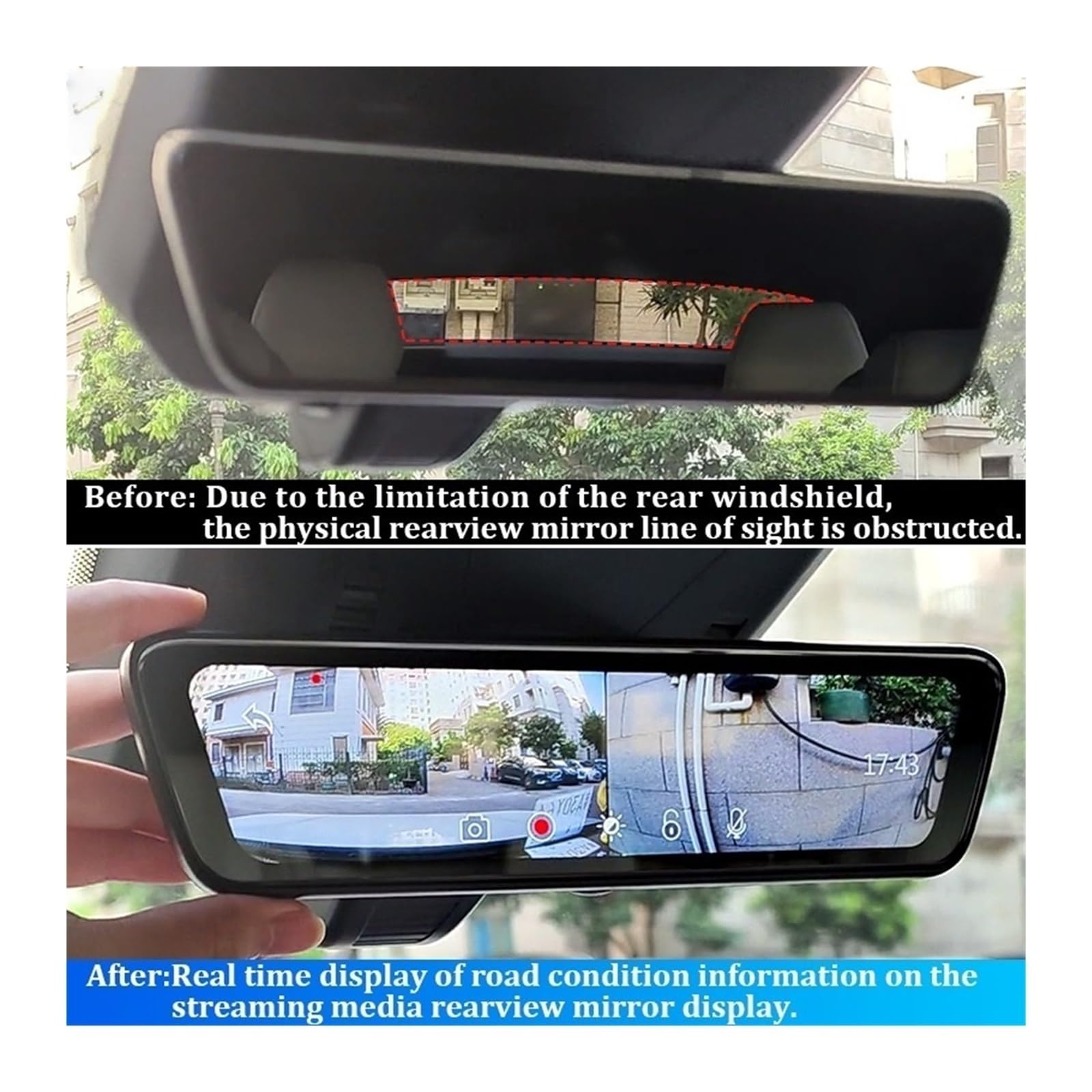 8.2-Inch Streaming Rearview Mirror Dash Camera with 1080P Backup Camera for Toyota Camry