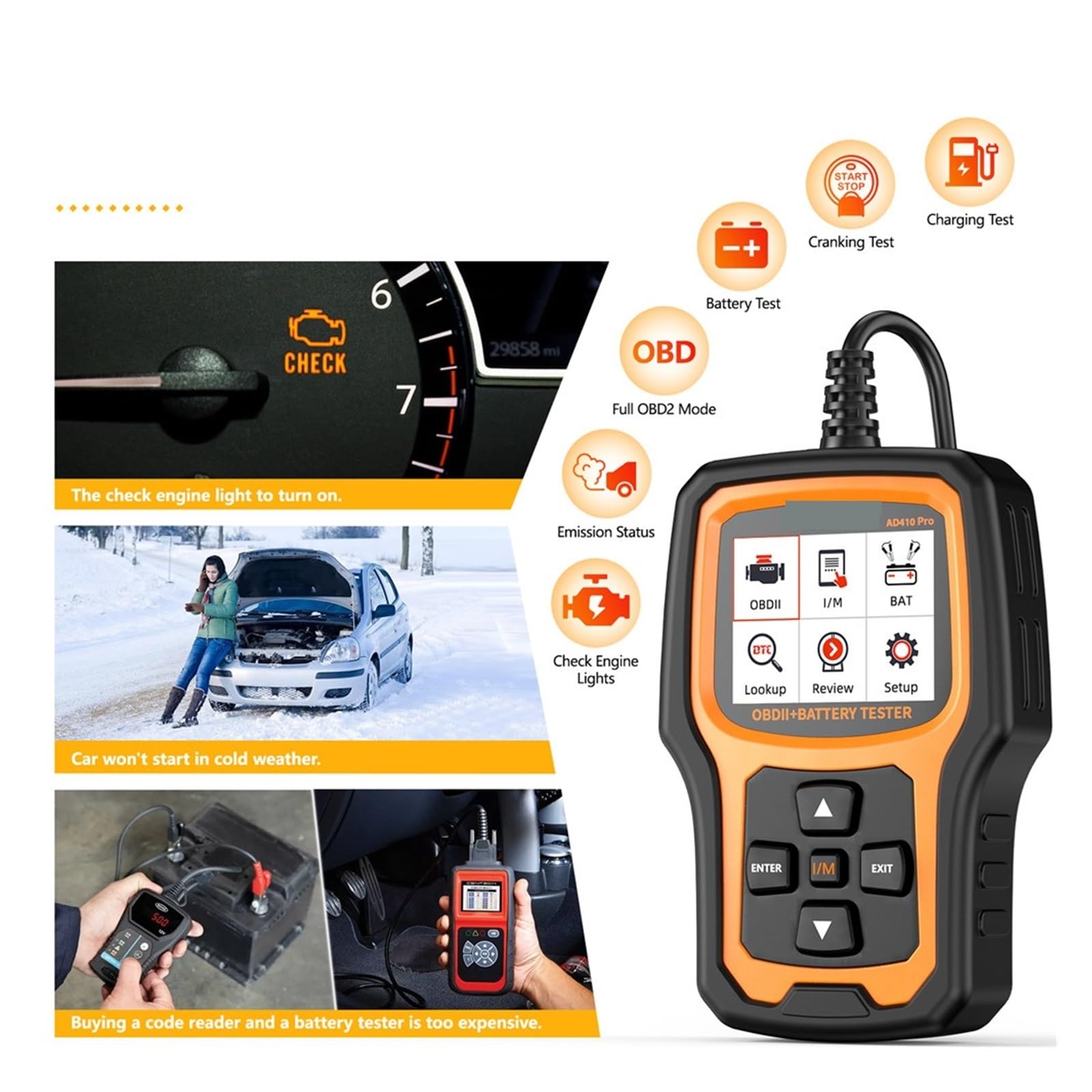 OBD2 Scanner with Battery Tester and Charging System Analyzer