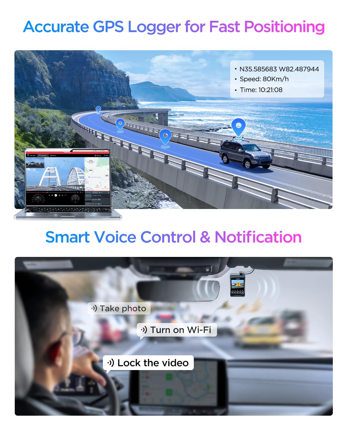 VIOFO A329T 4K 3CH Dash Cam Front Telephoto Rear, STARVIS 2 HDR, Wi-Fi 6