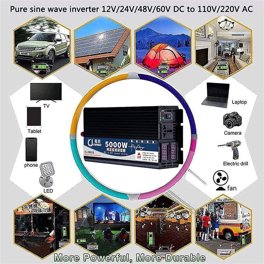 Pure Sine Wave Power Inverter 12V 24V 48V 60V to 110V 220V