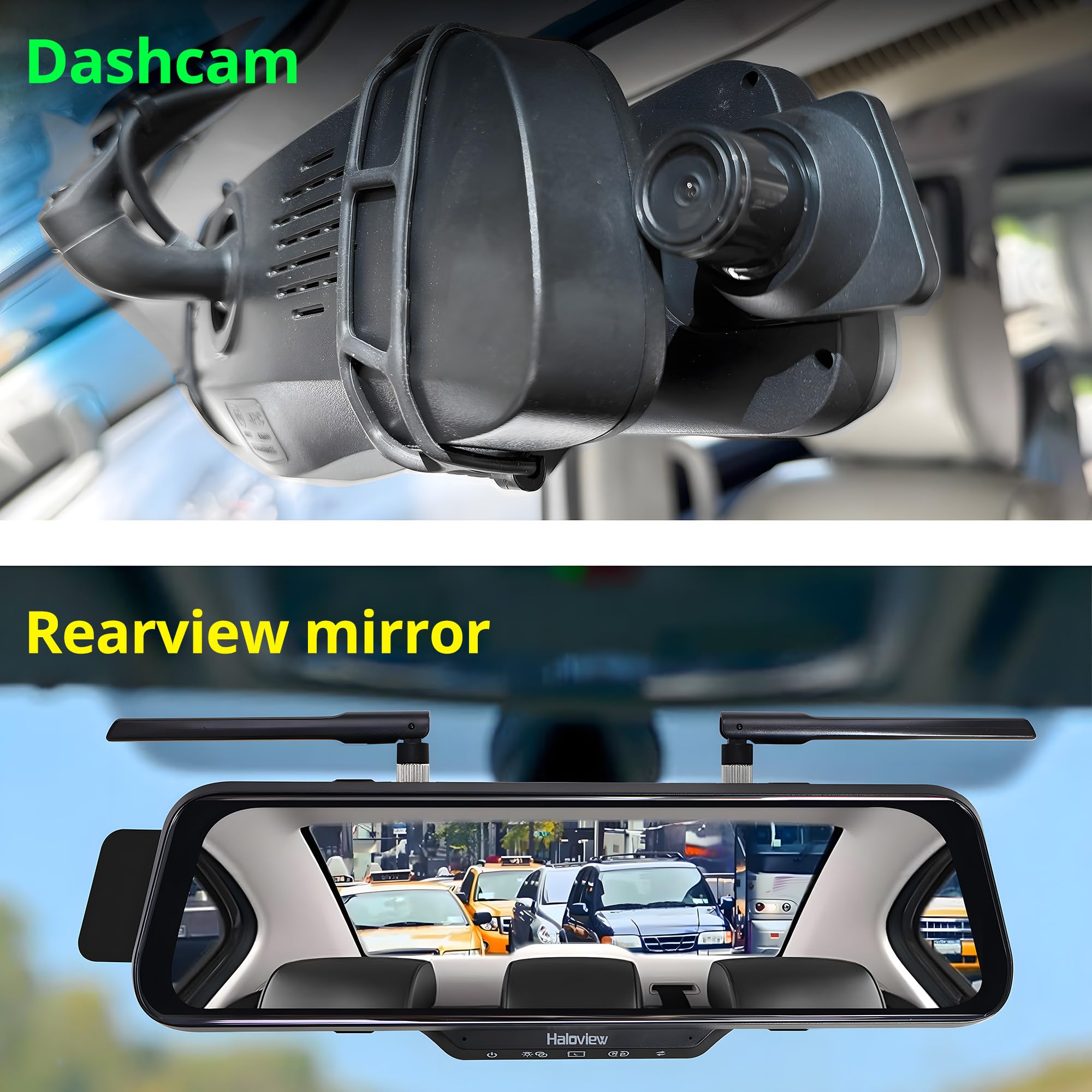 Haloview BT10 TPMS 4 Sensors Wireless Mirror 10" Monitor Backup Camera SYS