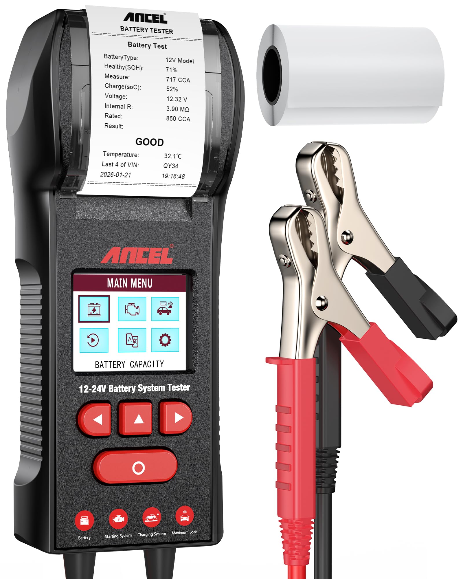 6V 12V 24V Digital Battery Load Tester and Charging System Analyzer