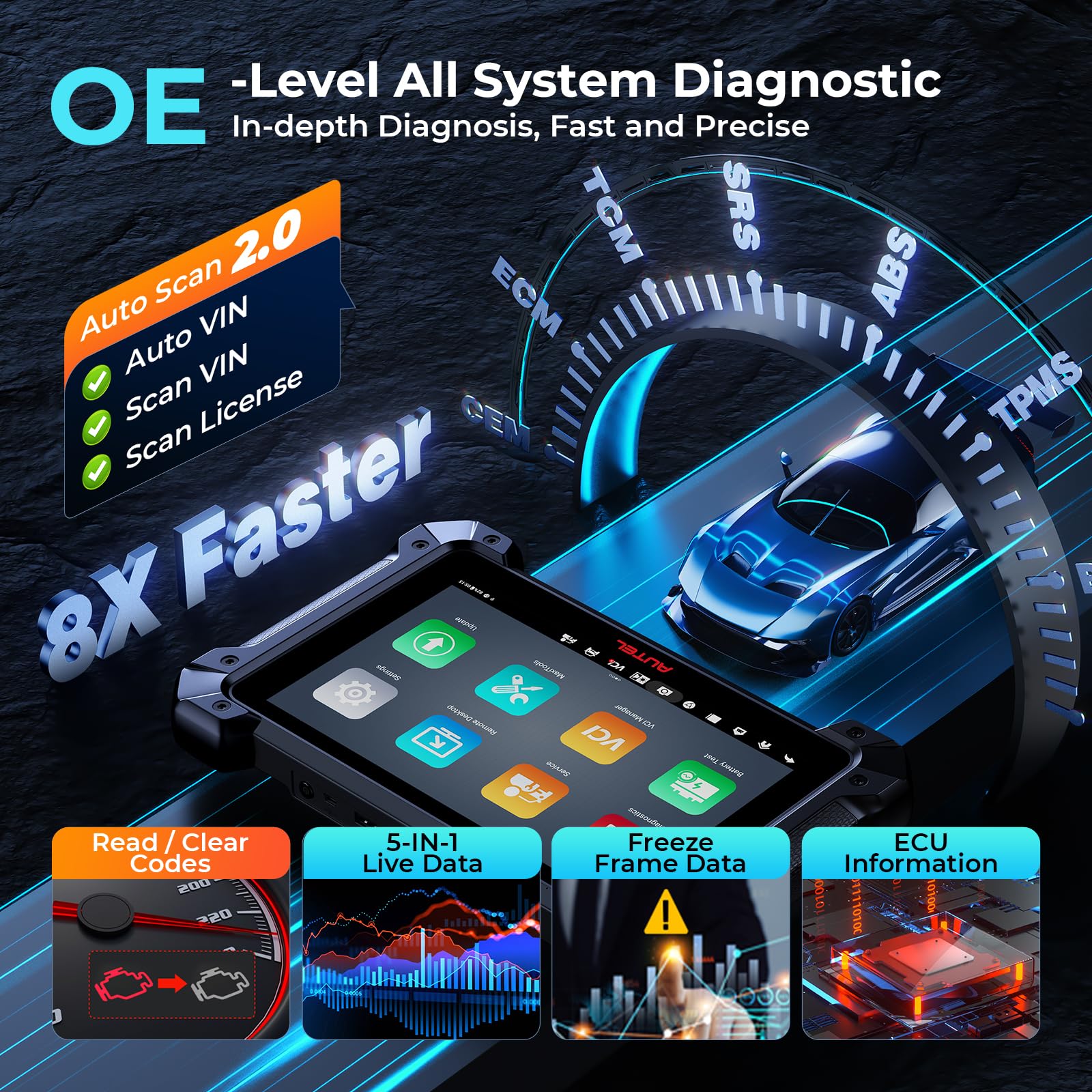 Autel Scanner MaxiCOM MK908 Pro II, J2534 ECU Function as Elite 2 Pro MS909
