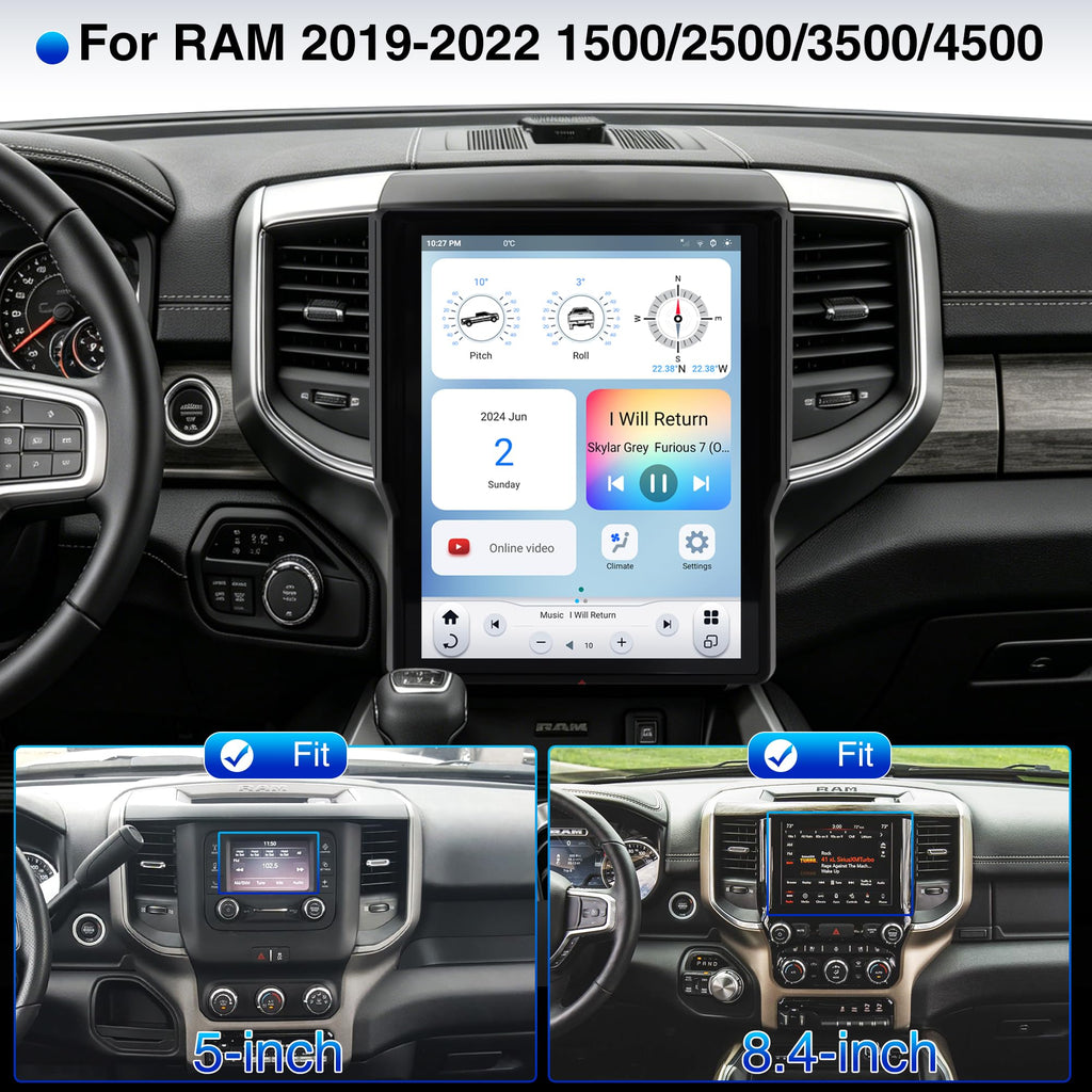 12.1-Inch Android Car Stereo with Wireless CarPlay for Dodge RAM