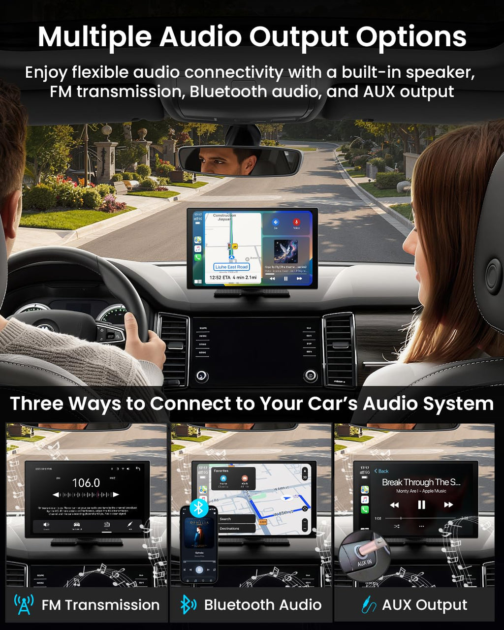 11 Inch Wireless CarPlay and Android Auto Display with 4K Dash Cam and Rear Camera