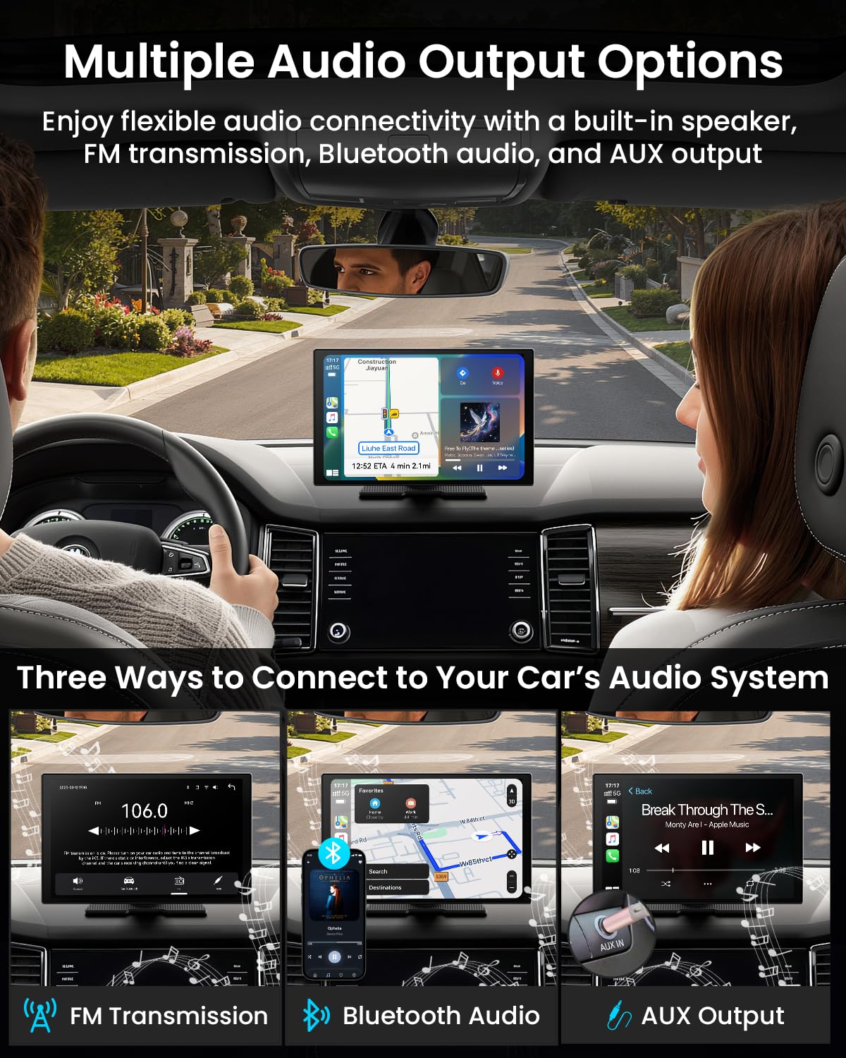 11 Inch Wireless CarPlay and Android Auto Display with 4K Dash Cam and Rear Camera