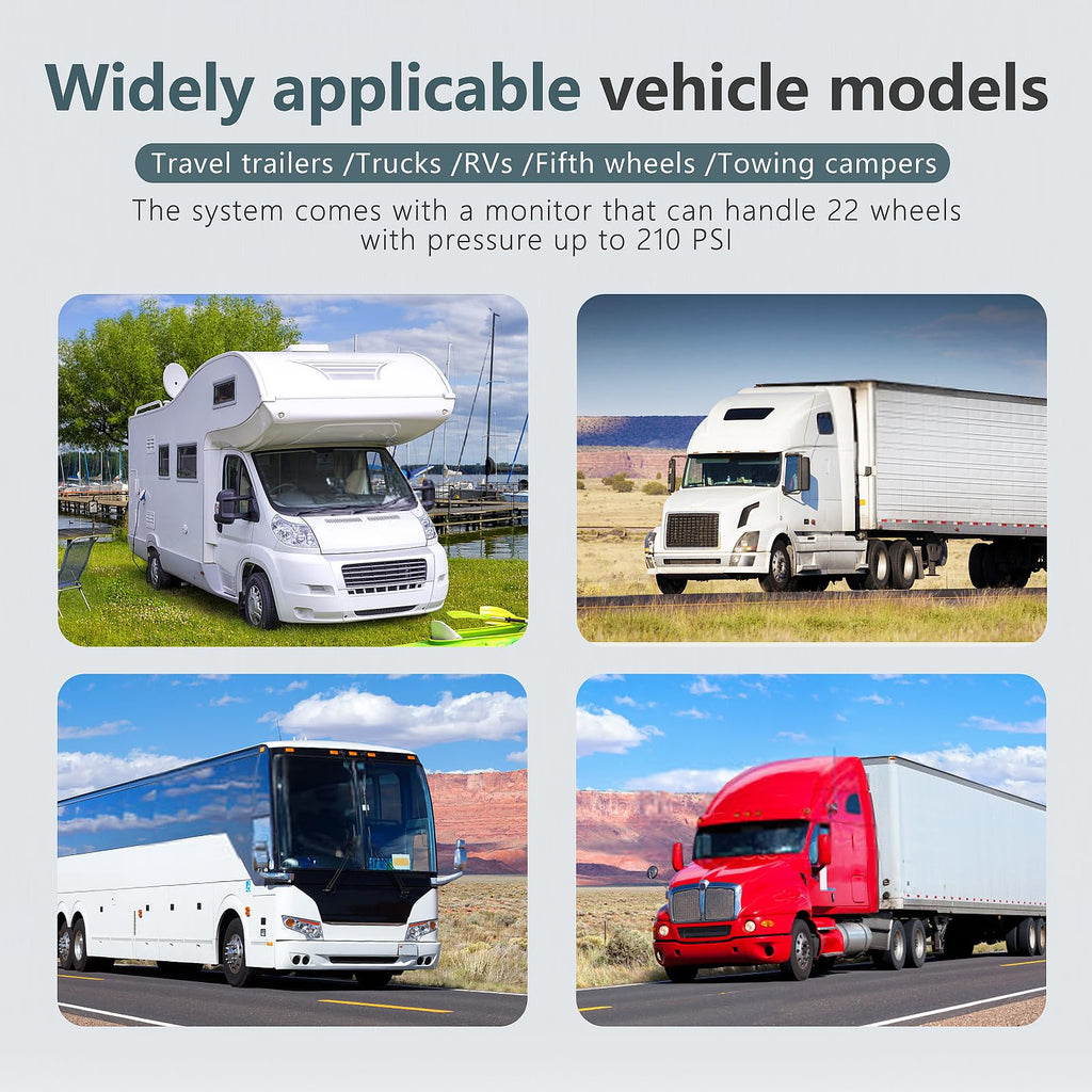 Solar Tire Pressure Monitoring System for RVs Trucks and Trailers