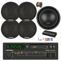 Single DIN Bluetooth Stereo Receiver with 5-Channel Amplifier 10-Inch Subwoofer and 6-Inch Speakers