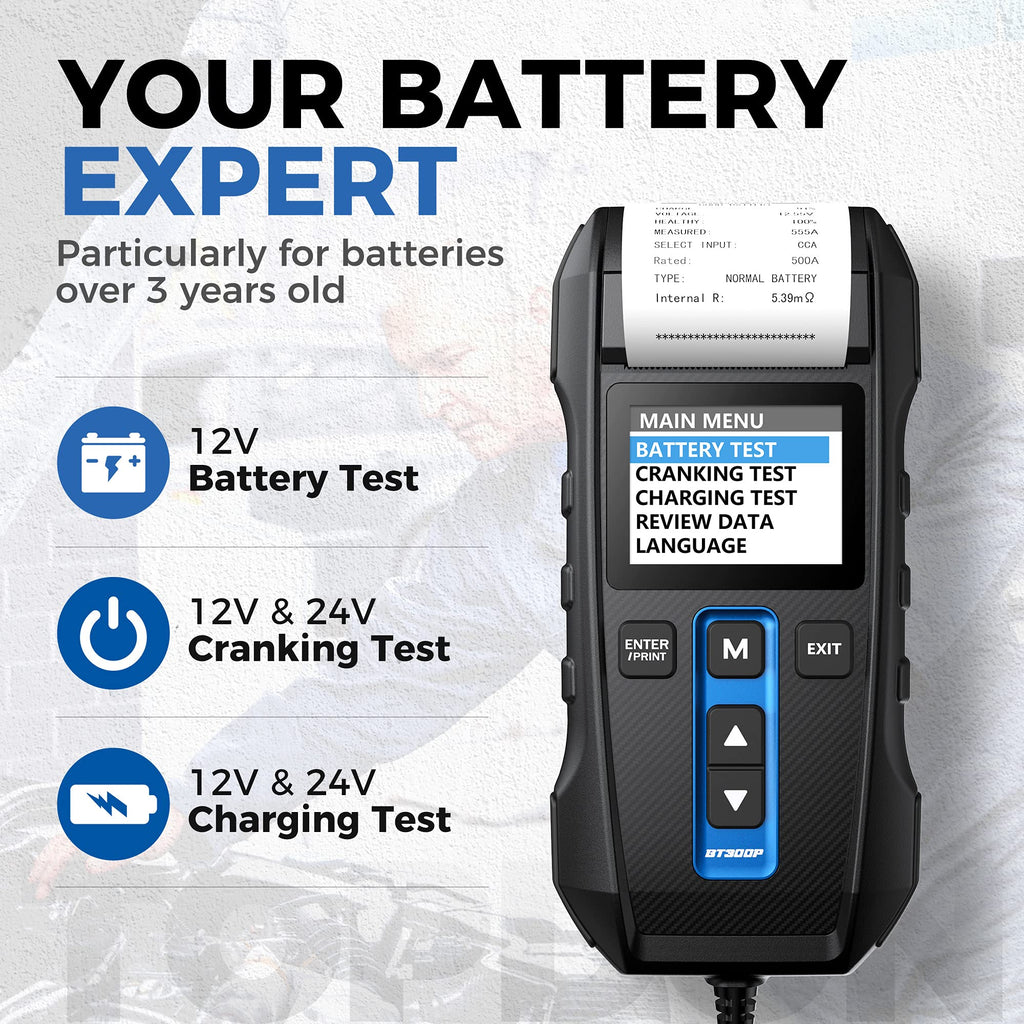12V 24V Digital Battery Load Tester with Built-In Printer