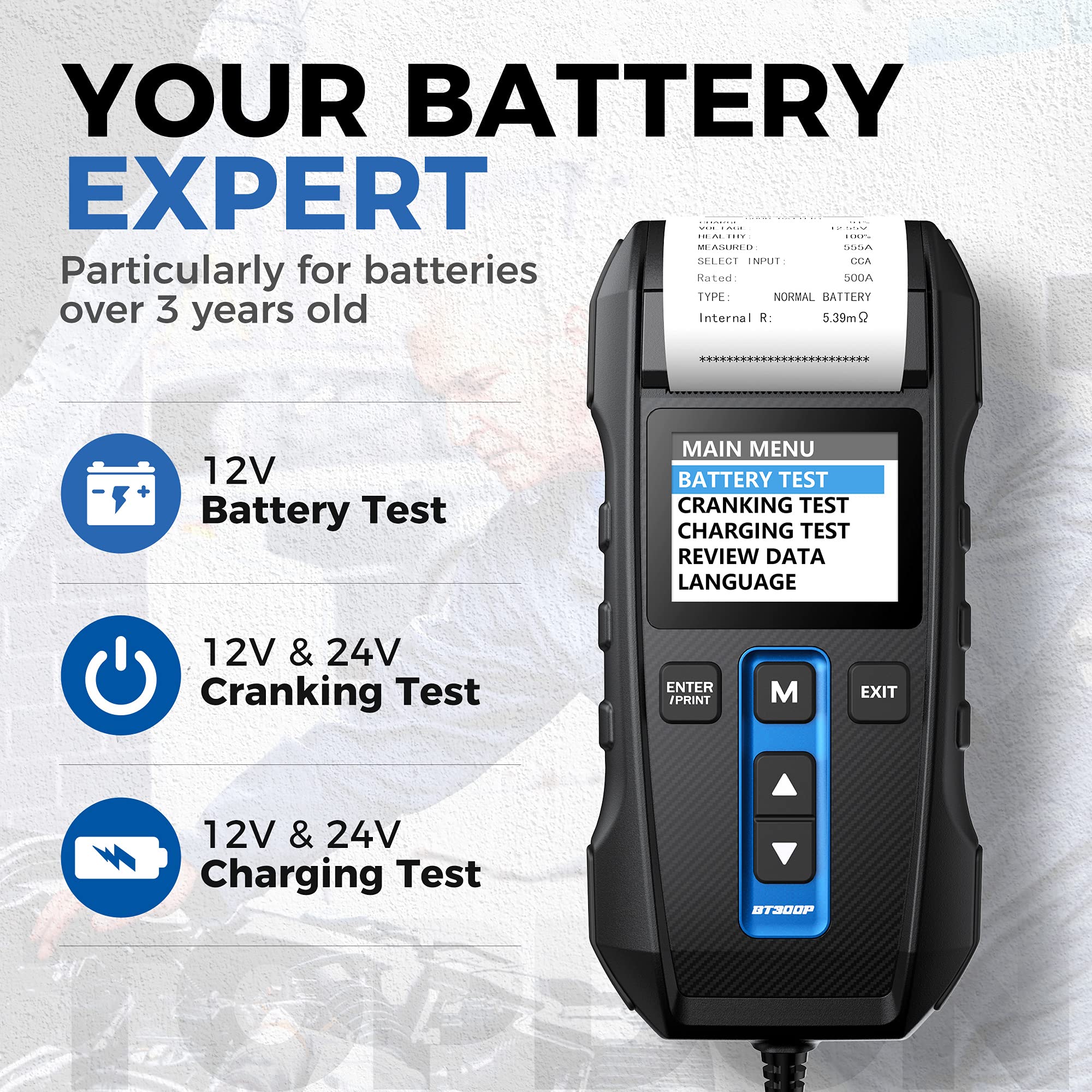 12V 24V Digital Battery Load Tester with Built-In Printer