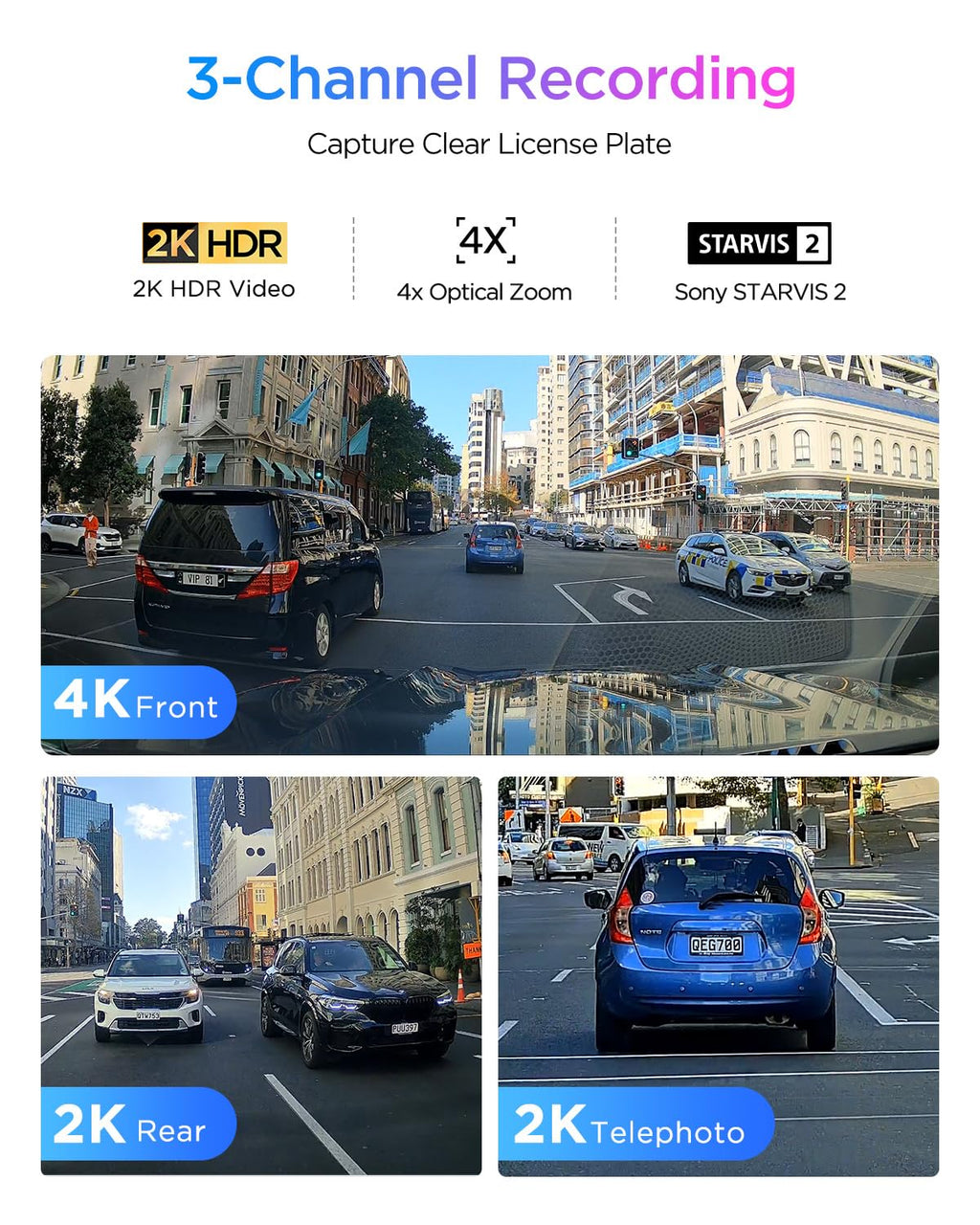 VIOFO A329T 4K 3CH Dash Cam Front Telephoto Rear, STARVIS 2 HDR, Wi-Fi 6