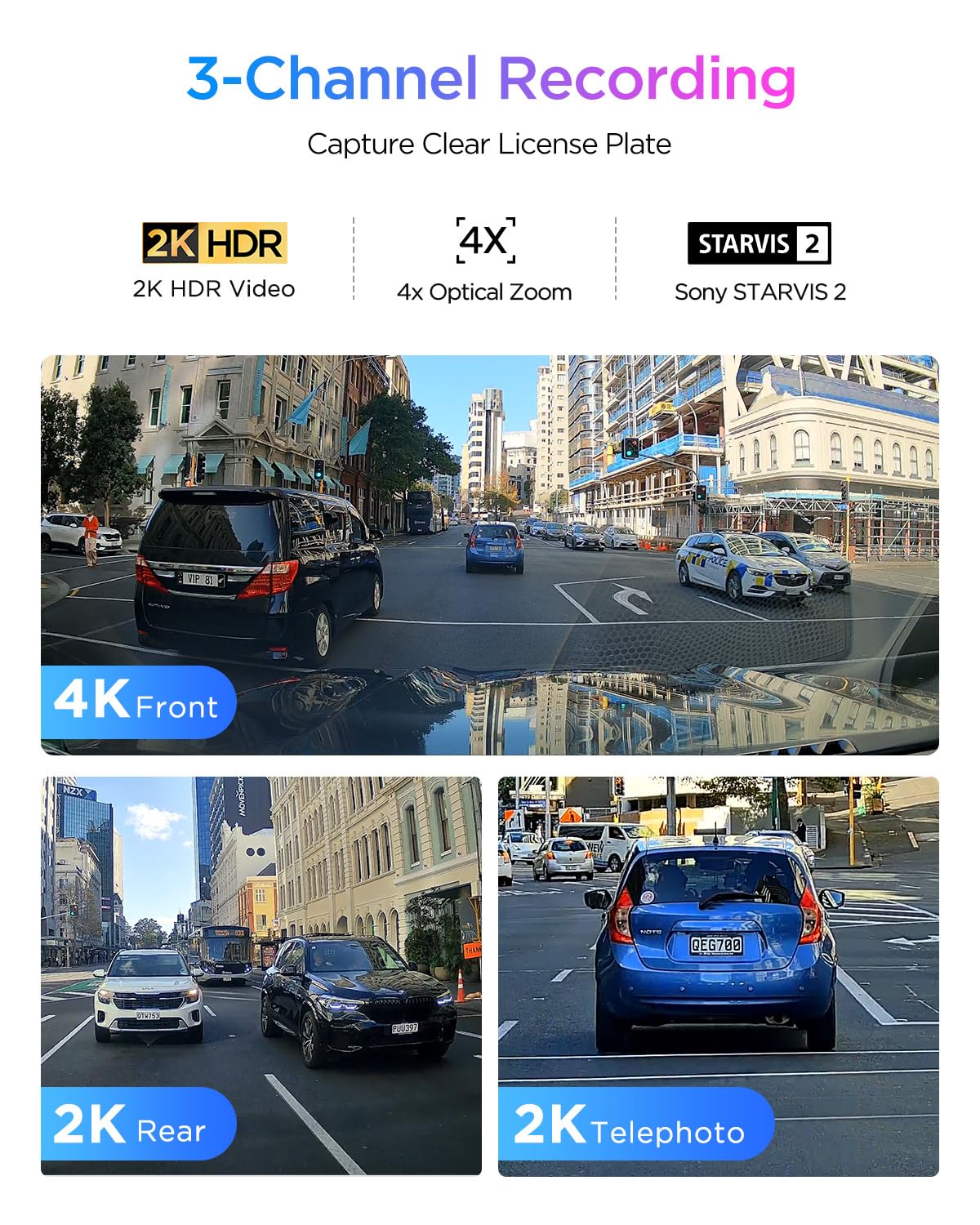 VIOFO A329T 4K 3CH Dash Cam Front Telephoto Rear, STARVIS 2 HDR, Wi-Fi 6
