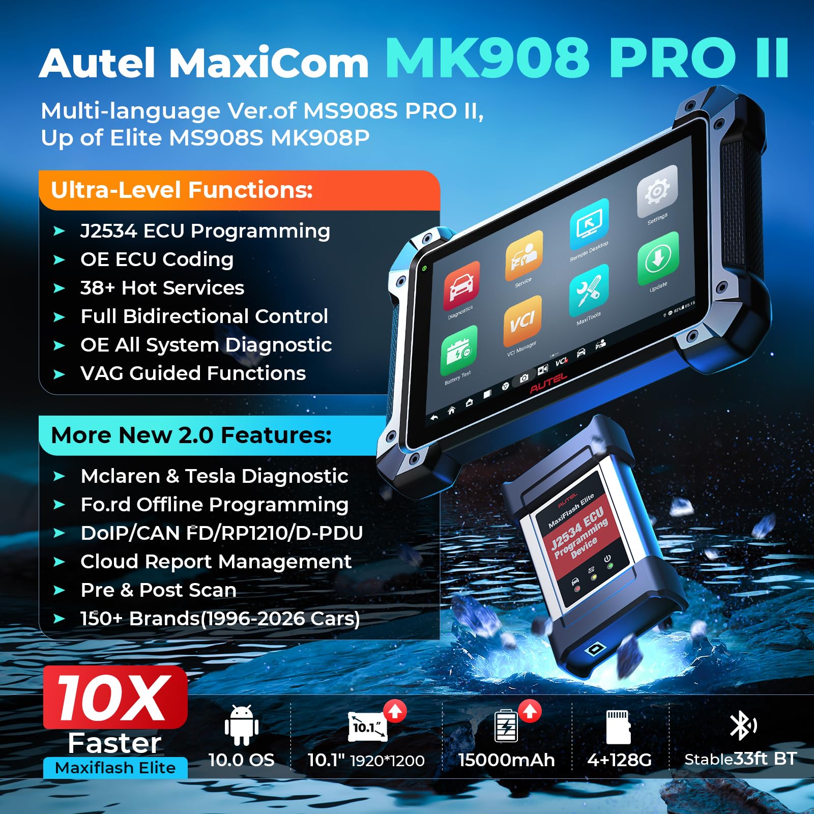 Autel Scanner MaxiCOM MK908 Pro II, J2534 ECU Function as Elite 2 Pro MS909